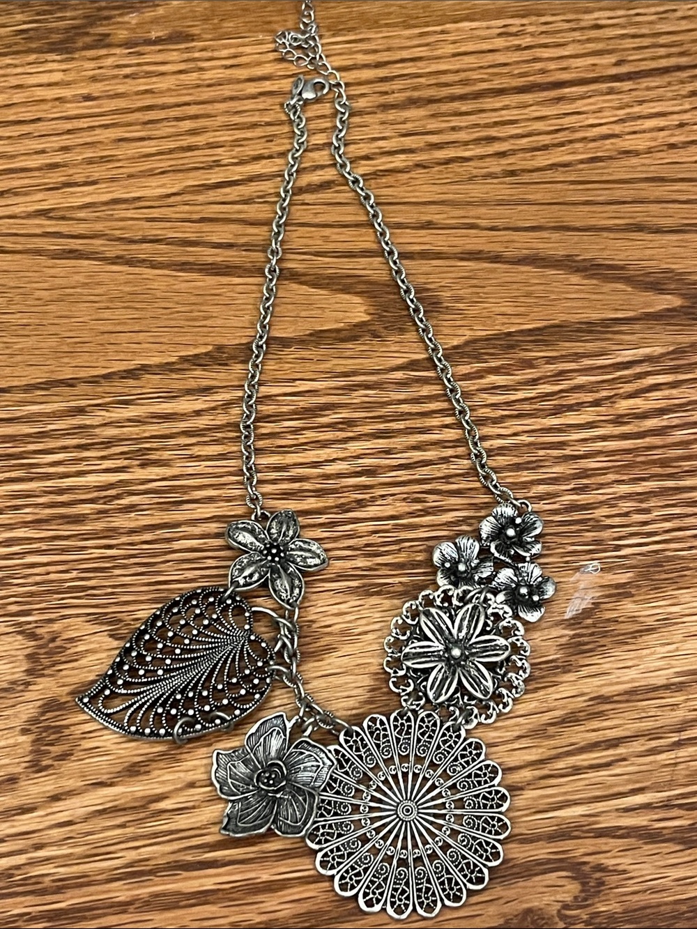 Premier Designs Botanical Antiqued Silver Toned Floral Necklace